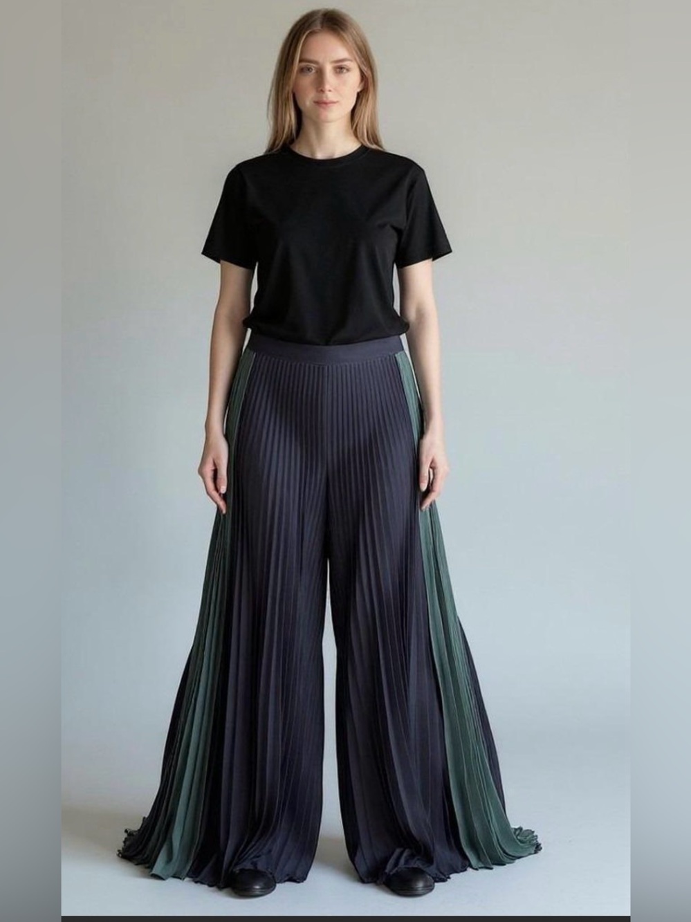 Club Monaco Jessyn Racer Stripe Pleated Wide Leg Pants Black Green Size 2 NWT